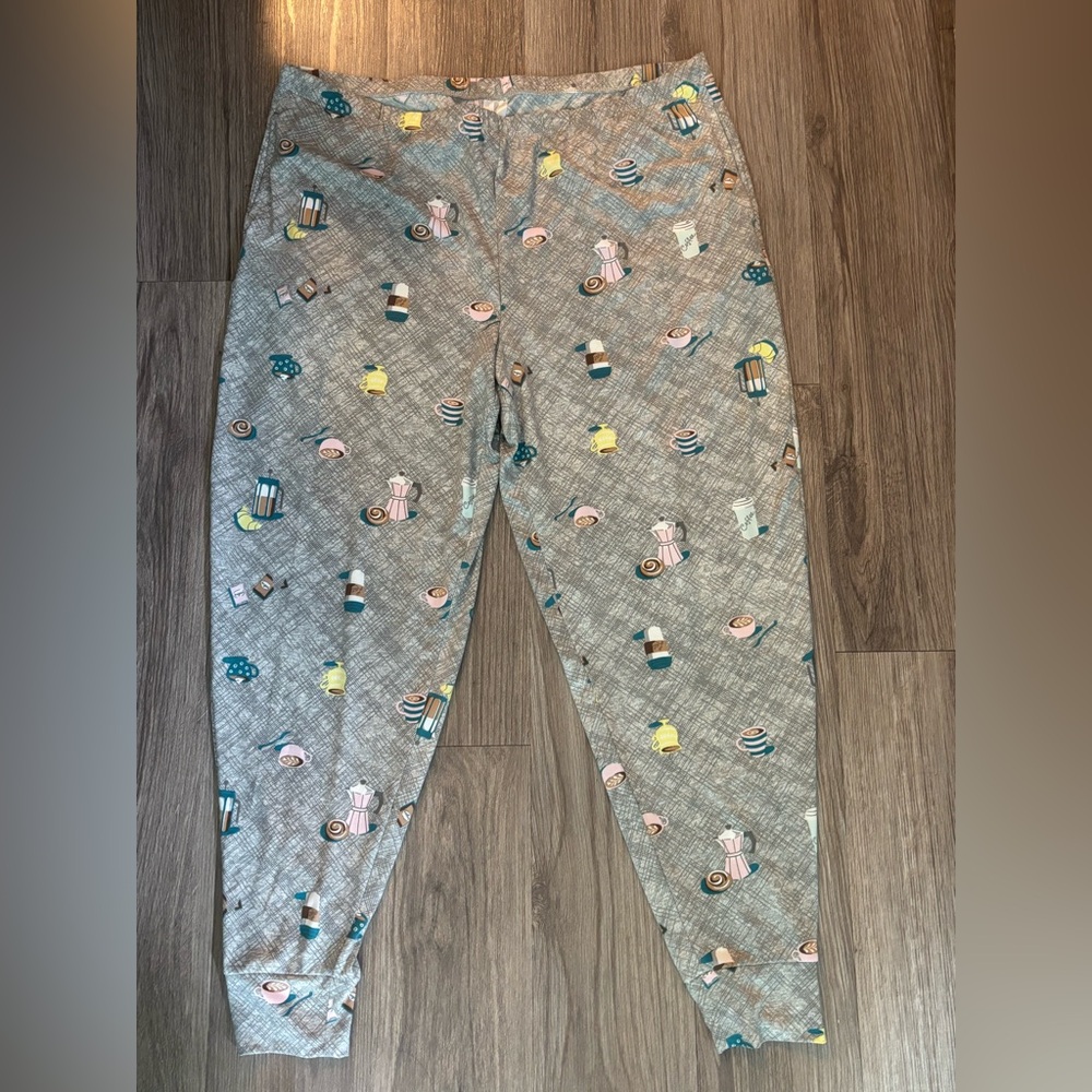 Gray Pajama Pants with coffee Print